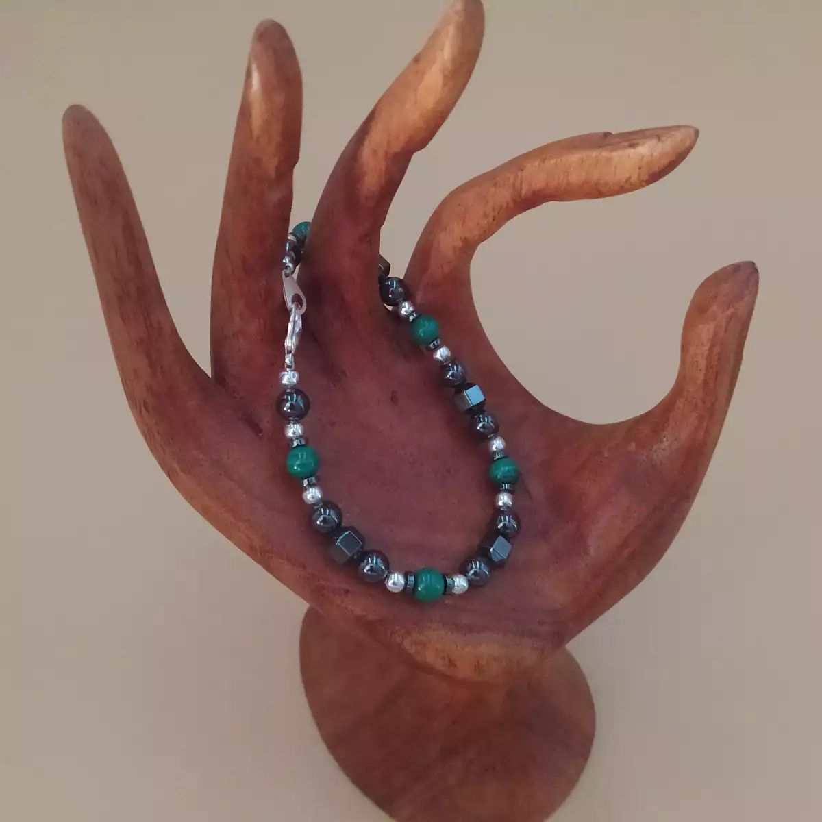 bracelet hématite malachite argenté