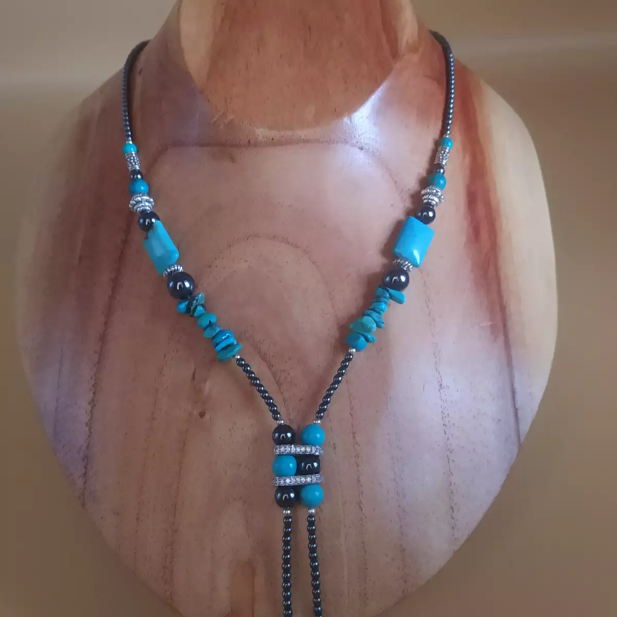 collier négligé hématite turquoise argenté